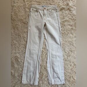 Zara Cream Cotton Wide Leg Jeans Contrast Stitch High Rise EUR 36 USA 4